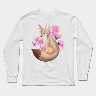 Fennec Fox Cherry Blossoms Pink Pink Flowers Long Sleeve T-Shirt